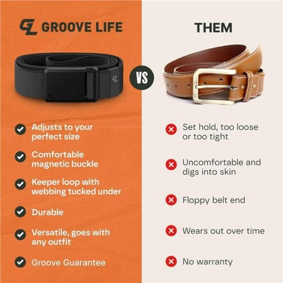 Mens stretch nylon belt lightweight adjustable magnetic buckle travel washable - Picture 5 of 7